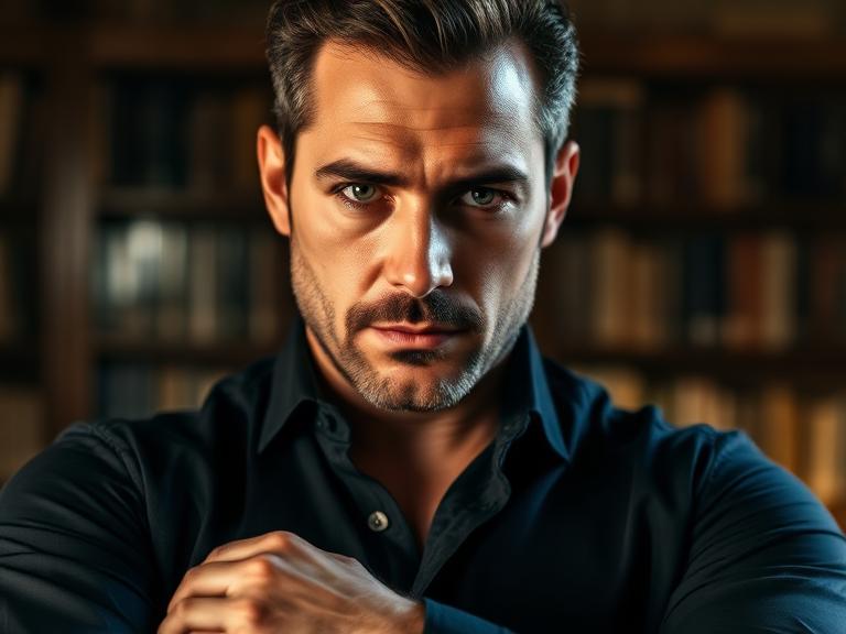 Homem com postura firme e olhar direto